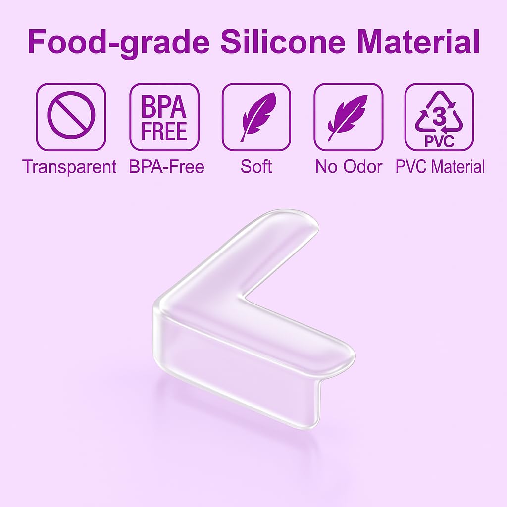 QUALIFT 8pc Transparent Table Corners Edge Protector - Durable, L-Shaped Baby Proofing for Safety Against Sharp Furniture, Strong Adhesive Soft Silicone Guards, Baby Proof Essentials for Growing Kids - Image 7 thumbnail