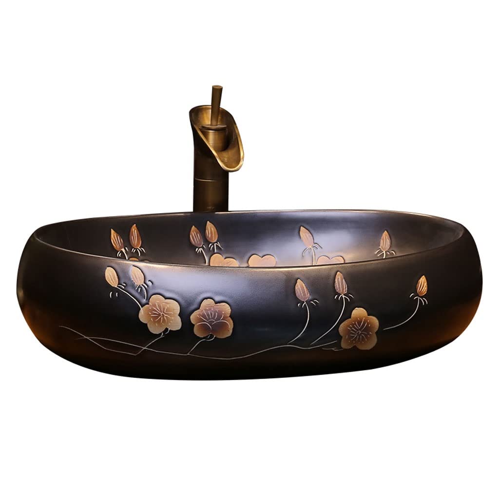 HTTGDGDH Bathroom Sink Bathroom Sink Vintage Bathroom Utensils Sink Ceramic Washbasin Oval Art Countertop Basin With Faucet Bathroom Vessel Sinks,