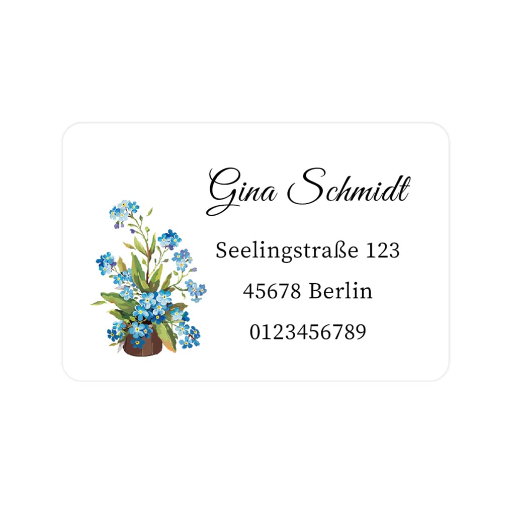 48 Personalised Return Address Labels, Garden Flowers Custom Print Any Text Stickers, Wedding Envelope Return Address Labels,Business Address Stickers,Product Labels - Rec 011 (004 Forget-me-not)