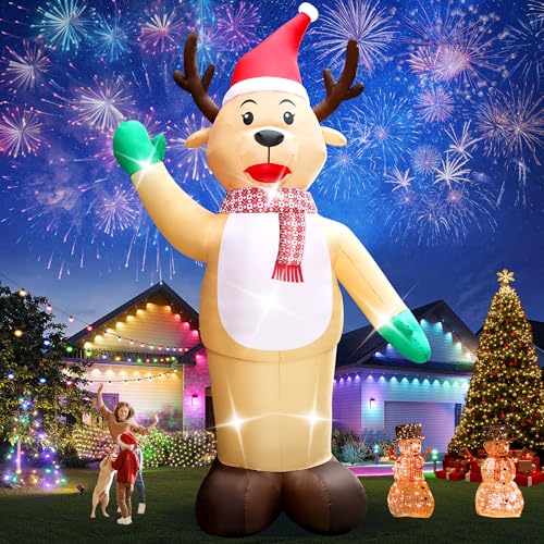 Image of 20FT Christmas Giant Inflatable Outdoor Decorations, Blow Up Reindeer Yard Decoration, Xmas Decor Build-in LED Lights for Garden Lawn Yard Porch Holiday Party