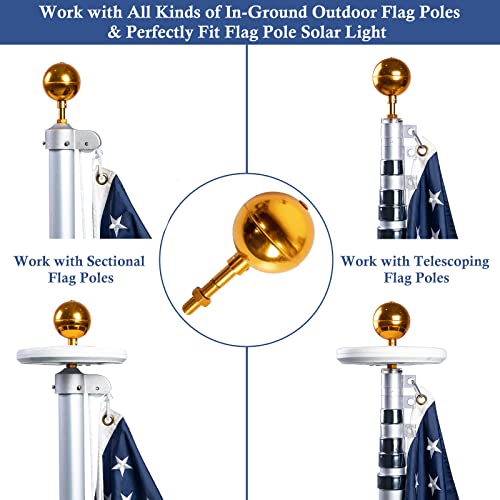 Nq Flag Pole Ball Topper Ornament - Flagpole Top Replacement, Gold Aluminum Anodized Finish - 1/2"-13Unc Threading Fit Most Usa Flag Pole,Truck & Solar Light (3", Gold) #TOP6