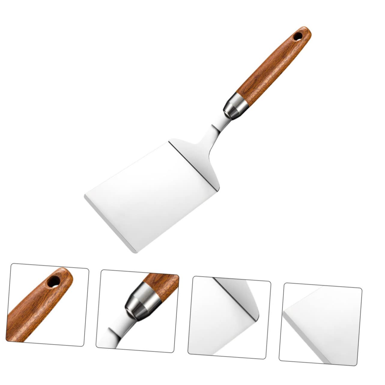 Kisangel Juego de 2 Espátulas de Cocina de Acero Inoxidable Mango de Madera Ergonómico sin Rebabas para Uso en Casa y Supermercado