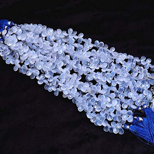 Naturalny niebieski chalcedon 7 mm-8 mm fasetowane koraliki briolette w kształcie serca, pasmo 20 cm, chalcedon AAA, półszlachetny kamień szlachetny briolette do biżuterii