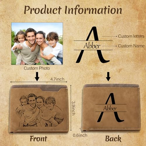 Gifts for Dad Custom Wallets for Men Customized Engraved Leather Wallet with Photo Name Personalized Gifts for Boyfriend Husband Birthday Father's Day Christmas Gifts2