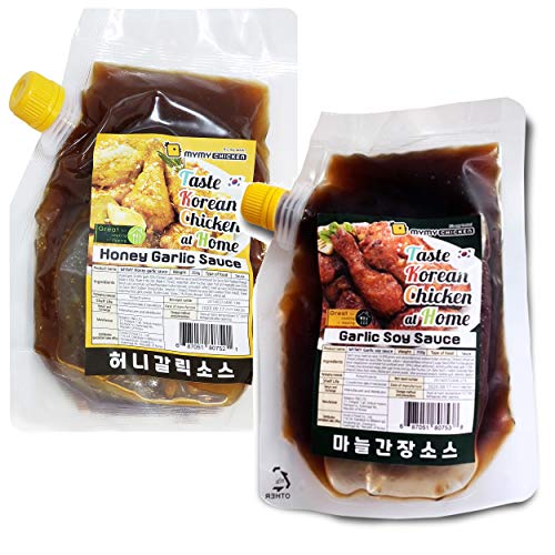Mymy Chicken 2 Variety Pack of Honey Garlic & Soy Garlic Korean Fried Chicken Sauce for Asian Dishes Imported From Korea 12 Oz (350g) Each