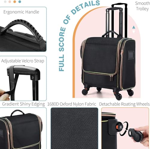Image of SHAMAX Professional Rolling Makeup Case, Cosmetic Organizer Bag, Manicure Pedicure Vanity Locks, Trolley for Hairdressers, Salons, Beauty Lovers, MUA 360 Universal Wheels (Y29)