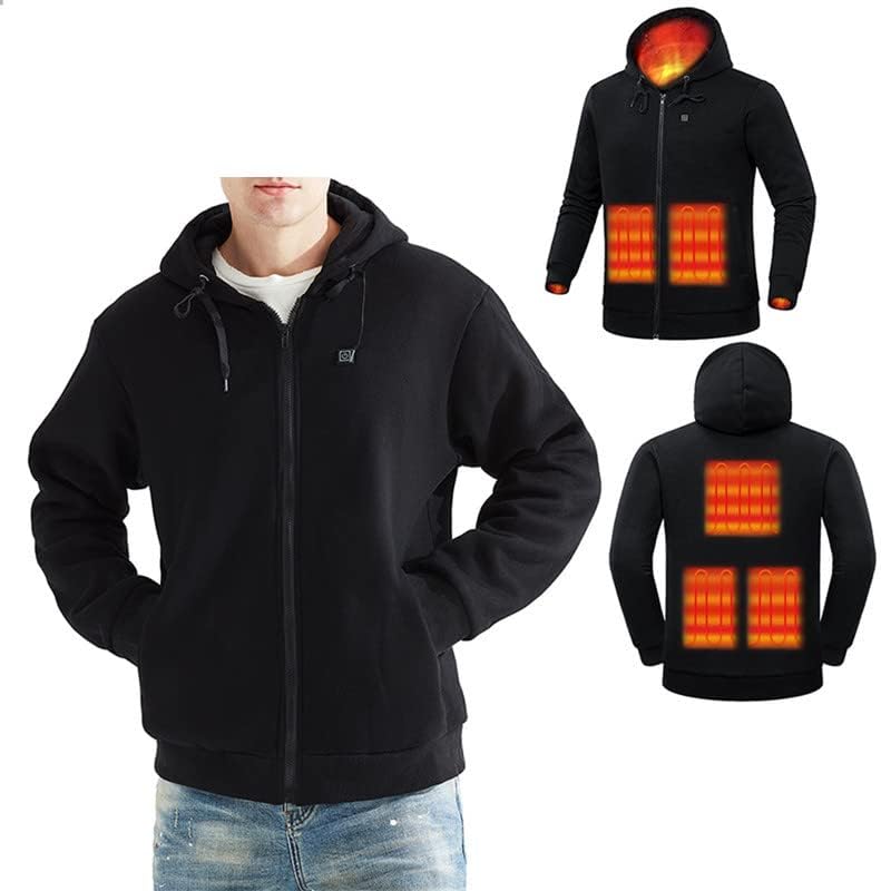Heated Hoodie for Men and Women USB Charging Electric Body Warmer Hooded Sweatshirt with 5 Heating Zones Black