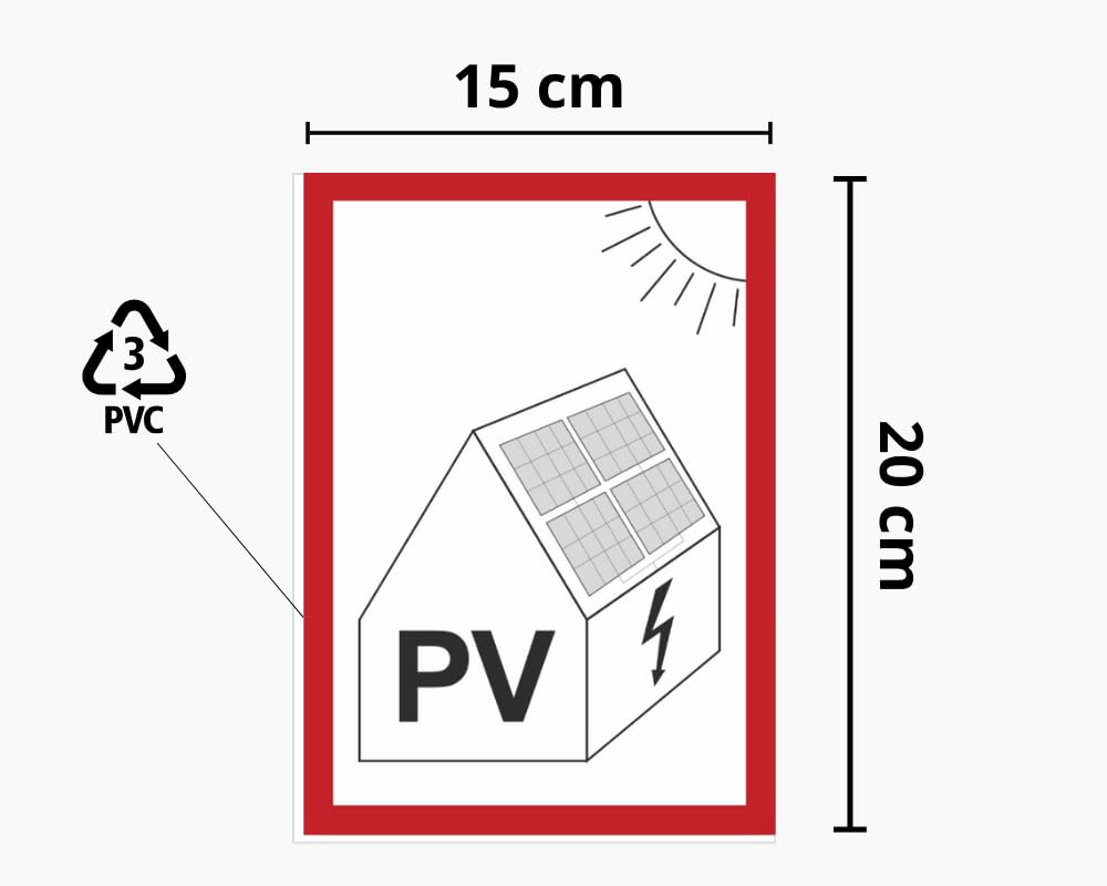 2× tabliczka Instalacja fotowoltaiczna | 15 x 20 cm | Płyta PVC, odporna na warunki atmosferyczne | Do systemów fotowoltaicznych z magazynem energii – do wewnątrz i na zewnątrz