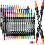 48 Colors Dual Tip Acrylic Paint Markers, Premium Dot & Fine Tip Coloring Paint Pens for Rock, Wood, Fabric, Canvas, Glass, Paper, Ceramic, Scrapbook, Vision Board and DIY Crafts Supplies Art Gifts