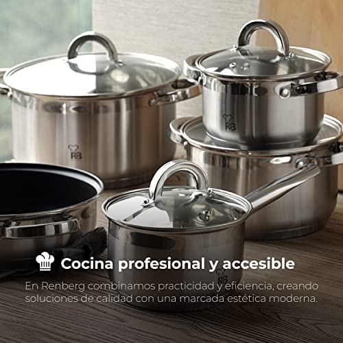 RENBERG-Alexander-Bateria-de-Cocina-de-7-Piezas-Cazo-de-16-cm-y-Cazuelas-con-Tapa-de-Cristal-de-18-20-y-24-cm-de-Diametro-Acero-Inoxidable-Menaje-de-Cocina-Para-Todo-Tipo-de-Cocinas