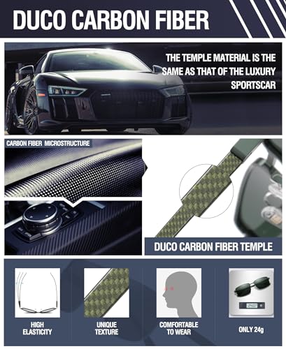 Image of DUCO Retro Rectangular Polarized Sunglasses for Men Trendy Carbon Fiber Shades
