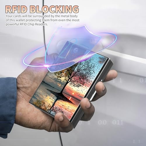 Image of Slim Credit Card Holder, Day and Night Art Tree RFID Blocking Metal Wallet for Men & Women, Aluminum Minimalist Hard Case Pocket-Sized Business Cards Organizer (Fits Up to 10 Cards)