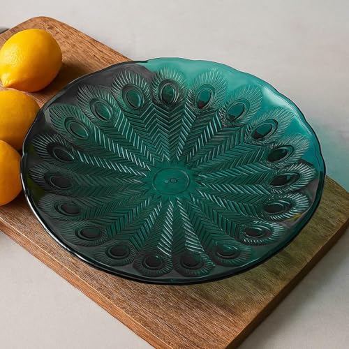 Image of 8 Inch Blue Glass Serving Plate Set of 2 Decorative Snack & Dry Fruit Plate, Premium Designer Glass Dish for Snacks, Fruits, Sweets,Dessert, Dining & Home Decor Tableware