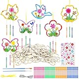 SRIZIAN 12 STK Windspiel Bastelset Kinder,Schmetterling Bastelsets Holz DIY Frühlingsblumen für Geburtstag Party Frühjahr Dekoration, Holz Blumenvogel Handwerk für Mädchen Jungen