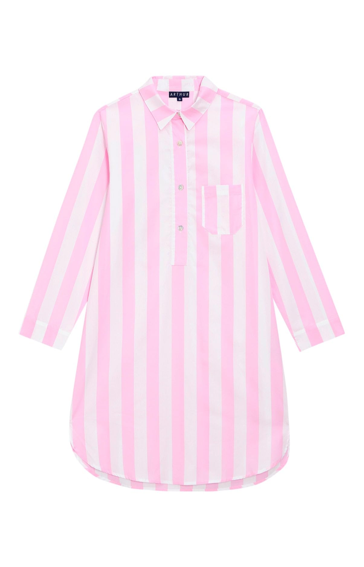 ARTHUR - Liquette Donna a righe Louise - Camicia da notte da donna - Collo tunisino e maniche lunghe - 100% Popelin di cotone - Rosa - Dimensione 2, Rosa, 2