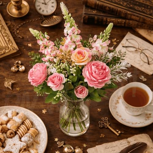 Image of Divyakosh Artificial Flower Bunch - Multiflora Fabric Roses Fake Sticks for Home Decor, Bedroom, Living Room, Wedding & Festive Decoration (Multicolour, Pack of 1, Without Vase)
