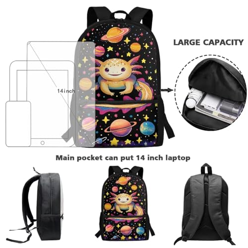 Axolotl Backpack for Girls 6-8 Lightweight Backpacks for Boys with Lunch Box Flame Cool Themed Boy Backpacks Ages 8-10 Large Capacity 17 inch School Bags for Boys Bookbag Set for Elementary4