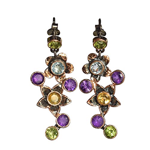 Boucles d'oreilles améthyste péridot topaze argent plaqué or rose pour femme