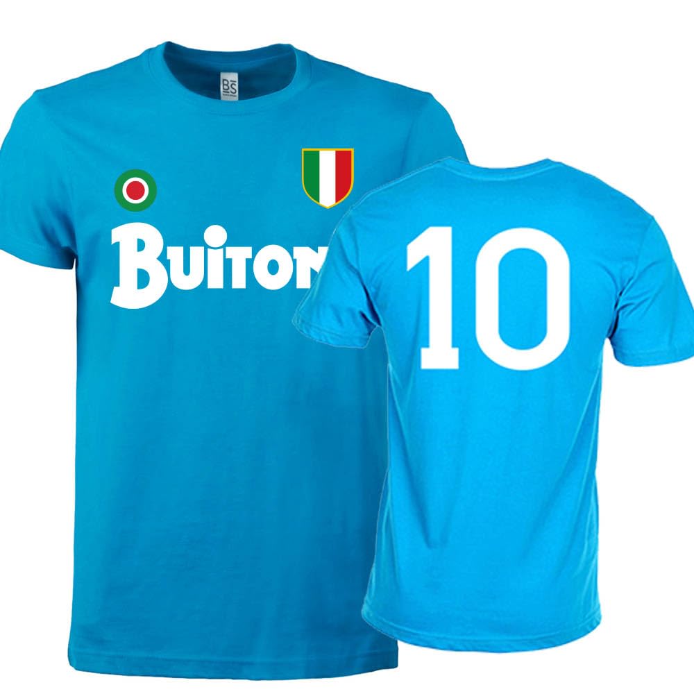 T Shirt Maglietta Buitoni Napoli 87/88 Scudetto Replica Rivisitazione Ricordo Uomo 100% Cotone Azzurra Bianca Nera