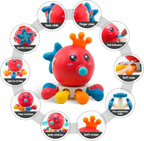Image of Cable World 10 in 1 Montessori Spinning Octopus for Babies| Sensory Activity Toy with Rotating Gears, Fun Extension Tube, Soft Pop Buttons & Fidget Features | Educational Fine Motor Skill Toy