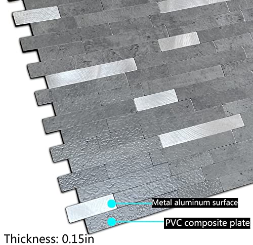 Xuaniny 10 Sheets Peel And Stick Backsplash For Kitchen Bathroom, Self Adhesive Pvc Stone Grain Tiles Subway 3D Wall Sticker (10, Grey + Metal Silver) #TOP3