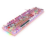 K228 Teclado mecánico retro, estilo de máquina de escribir, rojo, redondo, color de contraste, 104 teclas (disposición estadounidense, QWERTY)