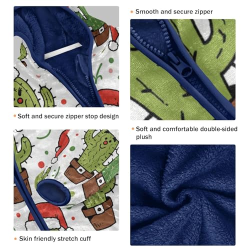 Christmas Cactus with Santa Hats Toddler Fleece Jacket Girl Boys Hooded Fleece Jacket Coat Warm Outwear Zip-up 3-10T3