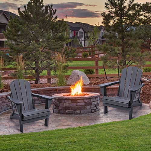 Classic Folding Adirondack Chair, Pre-Assembled Outdoor Chairs, Poly Lumber Weather Resistant Plastic Patio Chair, Perfect For Pool, Deck, Backyard, Garden, Fire Pit Seating, Black #TOP5