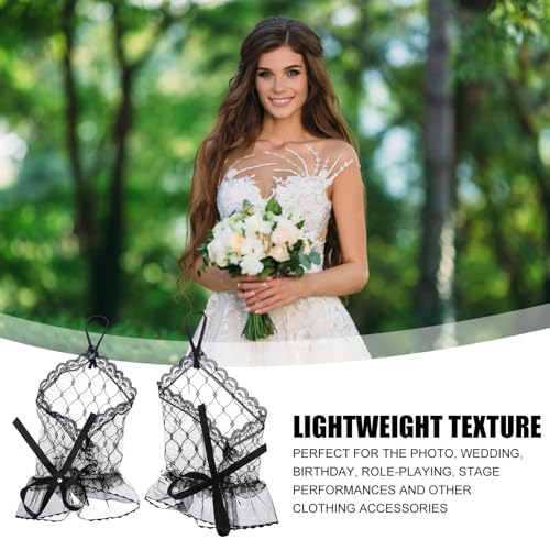 Set of 2 Lace Gloves White Lolita Lace Cuffs Wedding Fingerless Gloves Dress Accessory4