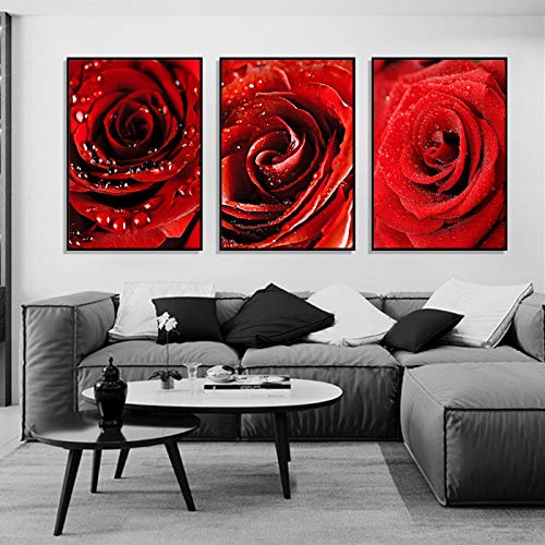 Peinture de pétales de fleurs de roses rouges KEBIA : set de 3 affiches d'art mural sans cadre 50x70cm