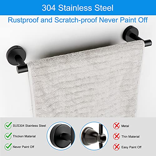AerWo 4Pcs Bathroom Hardware Set, Matte Black Bathroom Accessories, 304 Stainless Steel Includes 16\'\' Bathroom Towel Bar, Toilet Paper Holder and 2 Robe Hooks for Bathroom Kitchen - Thumbnail 4