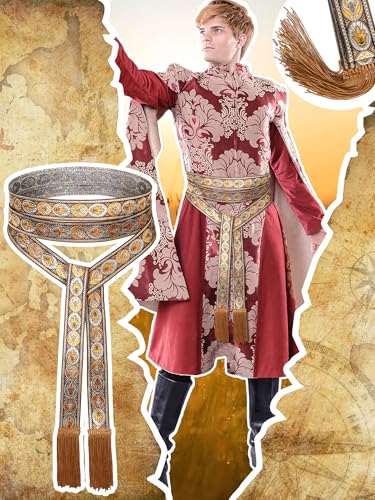 Jiuguva Medieval Women Sash Belt Tassel Waist Belts with Wave Trim Renaissance Dress Tunic Costume Accessory2