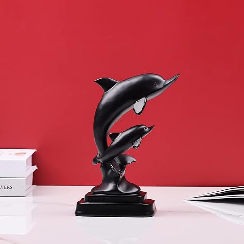 Miniatura 3 de Estatua de pez delfín decoración del hogar, bonita decoración temática costera, centros de mesa modernos del océano para sala de estar, comedor,