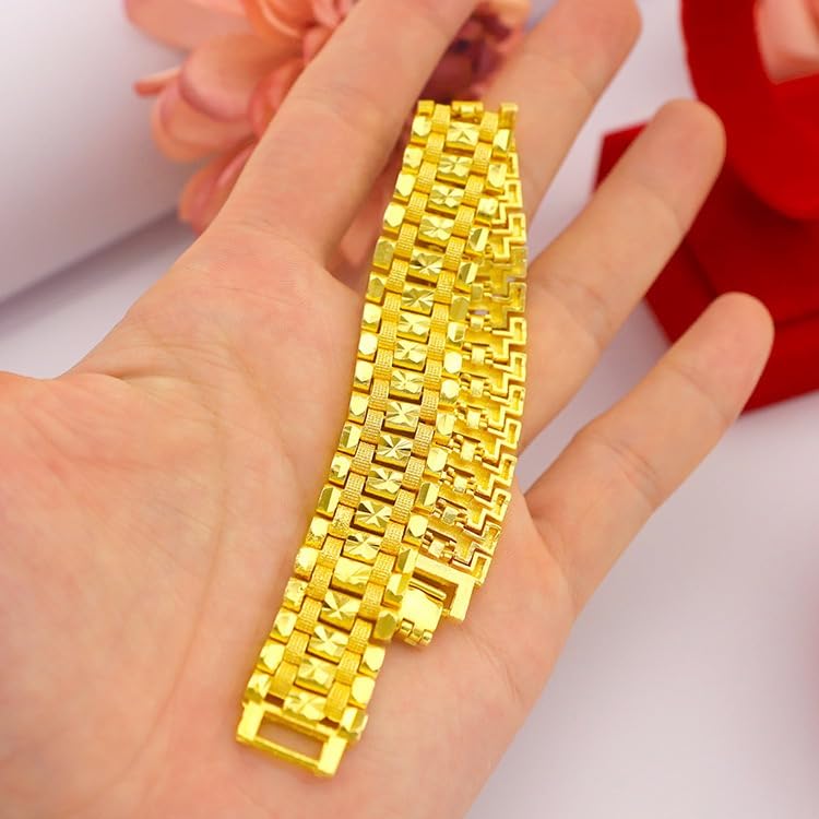 18k Pure Gold Bracelet, Men'S Bracelet Exquisite Cuban Chain, Father Husband Gift Men'S Tank Chain Width 0.6 Inches Suitable For Both Men And Women3