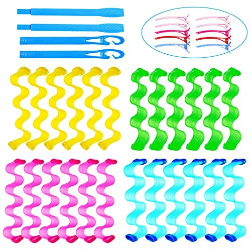 24 Pieces Hair Curlers no heat curlers Magic Hair Curlersno heat curlers for long hair Rollers Heat less Wave Styles with 2 Pieces Styling Hooks for Extra Most Kinds of Hairstyles (30 cm)