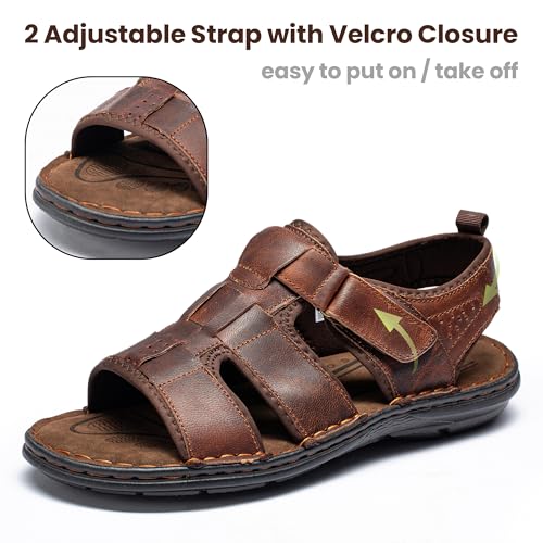 Image of ArcBrothers Men's Premium Leather Sandals - Classic Roman Style Open Toe Sandals - Cushioned Heel, Non-Slip & Sturdy Support