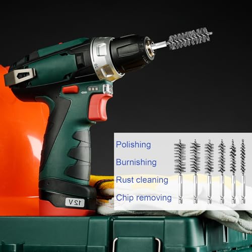 Image of 6Pcs Bore Brush Set, Stainless Steel Wire Bore Cleaning Brushes with 1 /4 inch Hex Shank Twisted Wire Bristles, Different Sizes (9, 11, 13, 15, 17, 19mm) for Power Drill, Rust and Tube Cleaning