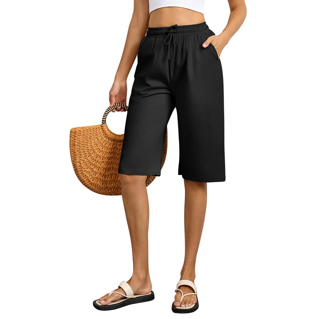 Pantaloncini Donna Estivi Bermuda Donna Estivi Cotone al Ginocchio Pantaloni Corti Leggeri con Tasche e Cordone Shorts Eleganti per Vacanze