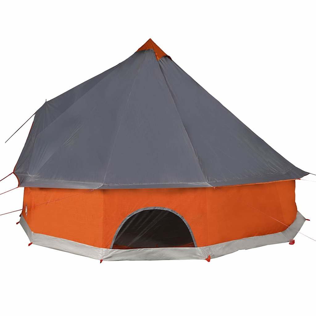Wodoszczelny namiot rodzinny Tipi dla 12 osób, szaro-pomarańczowy, 600 x 600 x 350 cm, z przyłączem E, 3 kieszenie do przechowywania, wytrzymały poliester 185T, na kemping, do aktywności na świeżym