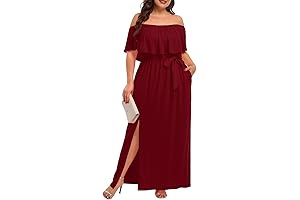 Plus Size Off The Shoulder Maxi Long Casual Beach Dress Pockets Women