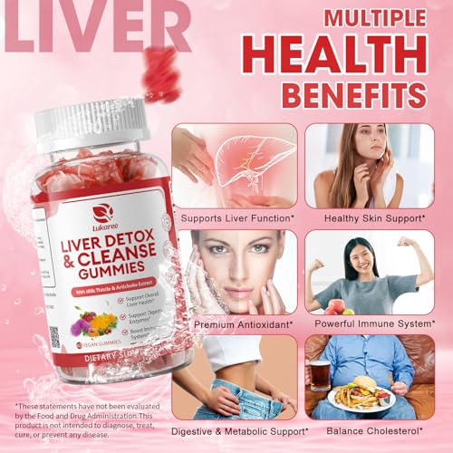 Image of 2 Pack Lukaree Liver Cleanse Detox & Repair Gummies w /Artichok & Dandelion | Sugar-Free Milk Thistle Supplement for Digestion & Immunity - Herbal Liver Health Supplement for Men & Women- Vegan, 60 Count