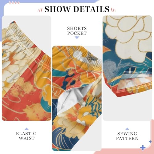 Peony Florals Boys Long Pants Soft Trousers Elastic Waist Kids Lounge Bottoms with Pockets S-XL4