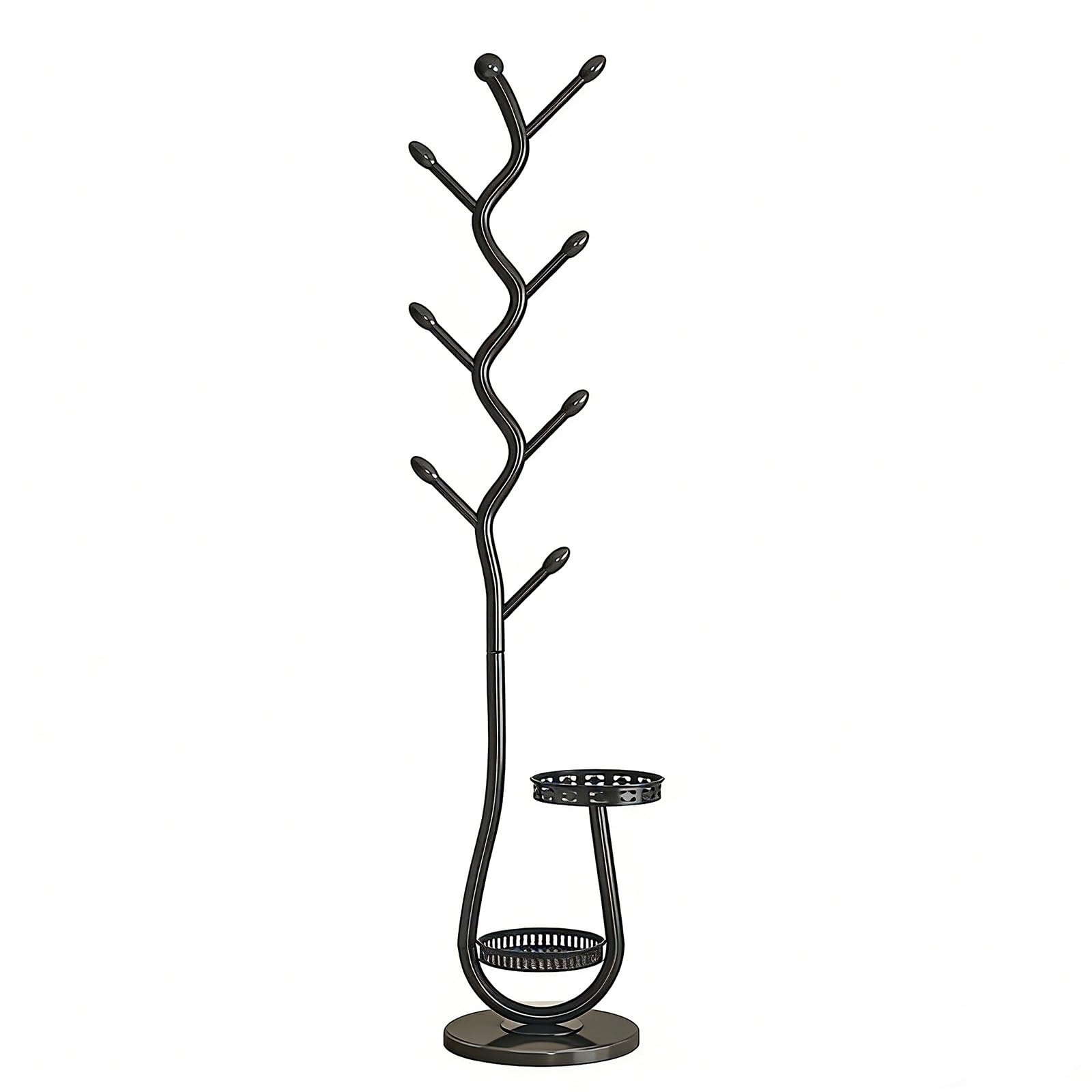 FGXHHS Black Hall Tree with Sto - Space-Saving Cact Coat Rack for Entryway, Foyer, Corridor, Bedroom, Living Room Double Layer Design