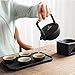 fanquare Chinese Gongfu Tea Set Traditional, Black Portable Tea Set for Adults, Asian Tea Service with Ceramic Teapot Warmer