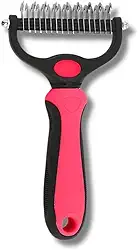 Desembolador Pente Escova Removedor de Pêlos Longos Duplo para Pet Cachorro e Gato (Rosa)