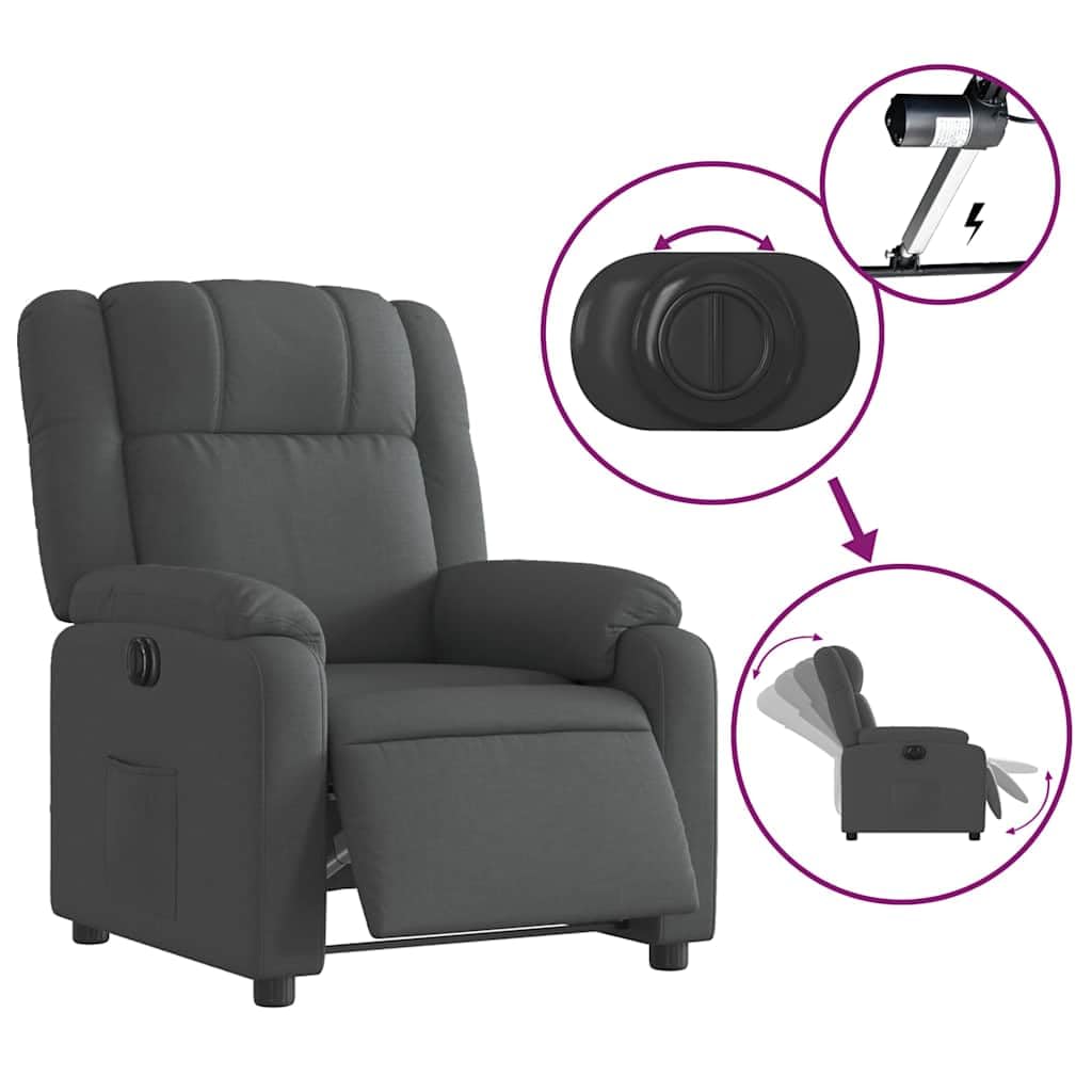 Sillón reclinable eléctrico de Tela Gris Oscuro, sillón Relax reclinable