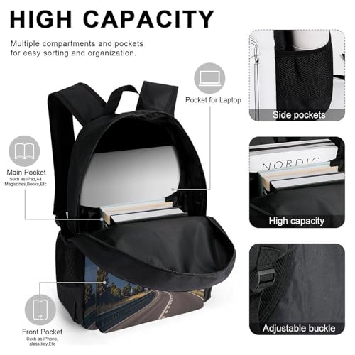 3-in-1 Backpack Combination Set Highway Lightning Print 3Pcs Backpack Sets Travel Daypack with Lunch Bag And Cosmetic Bag4