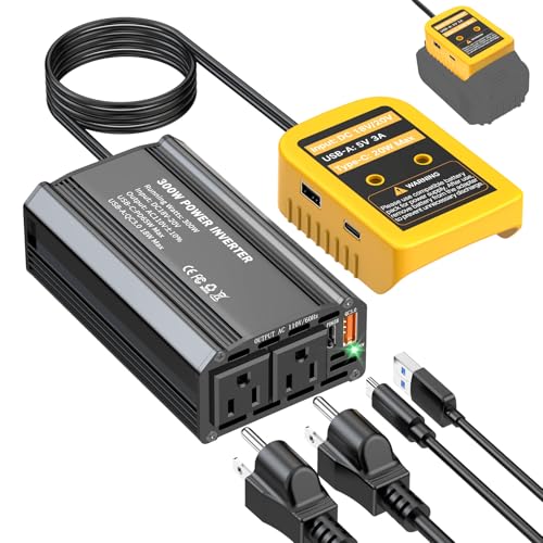 TANHEYIN 300W Power Inverter Compatible with Dewalt 20V Battery -