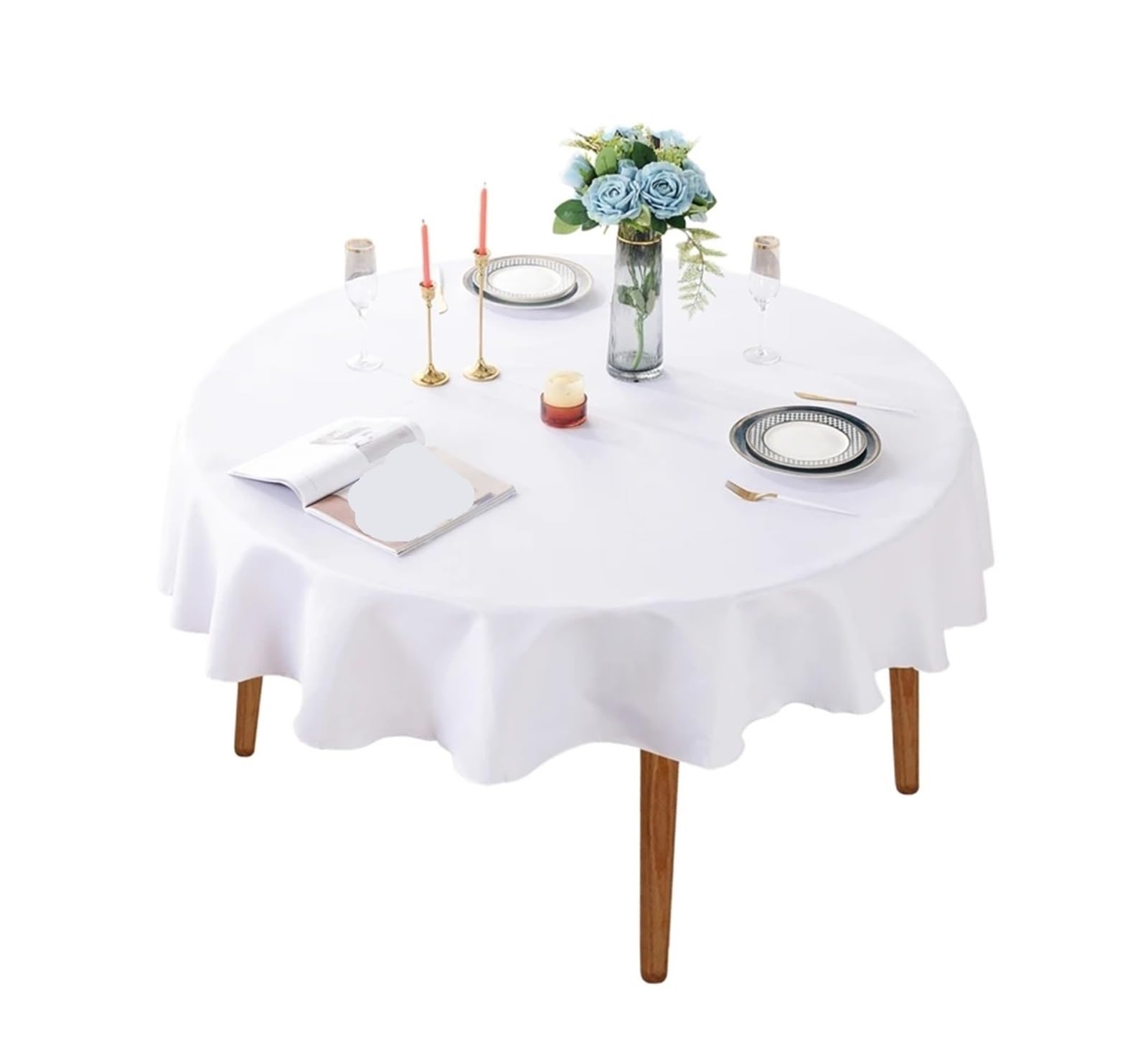 ZNTIHZ Round Satin Tablecloth Table Cover Banquet Dining Decoration Simple Solid Color For Hotel Home Wedding Decor For Wedding Party Banquet(Diameter 140cm)