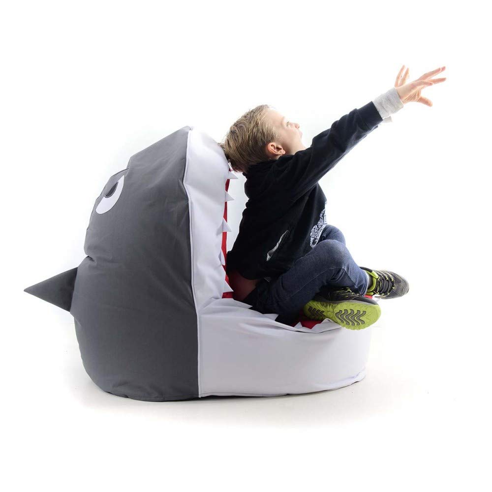 LIVEDECO - Pouf XL per bambini, design squalo interno, sfoderabile, soggiorno, camera da letto, bianco BiG52